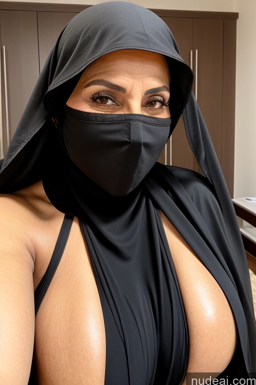 ai nude image of araffe woman in a black dress with a black mask on pics of Milf Huge Boobs Beautiful 60s Arabic Niqab