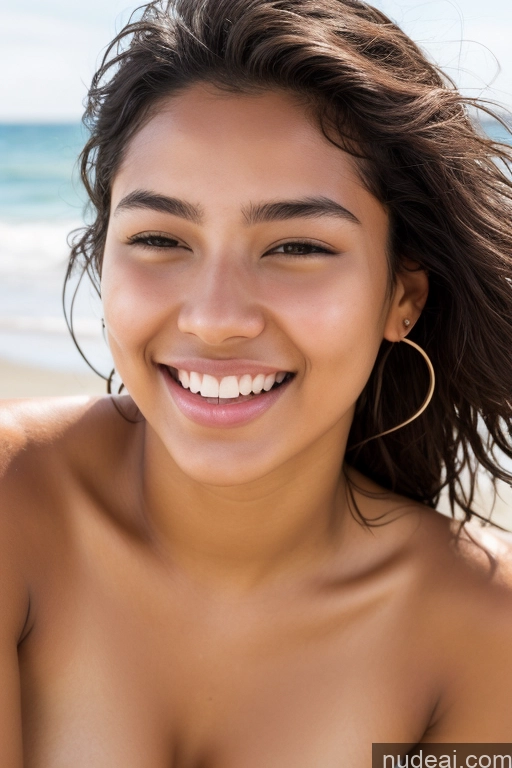 ai nude image of smiling woman with big hoop earrings on the beach pics of One Perfect Boobs Beautiful Big Ass Perfect Body 18 Model Skin Detail (beta) Happy Orgasm Black Hair Messy Latina Beach Close-up View Cumshot Nude