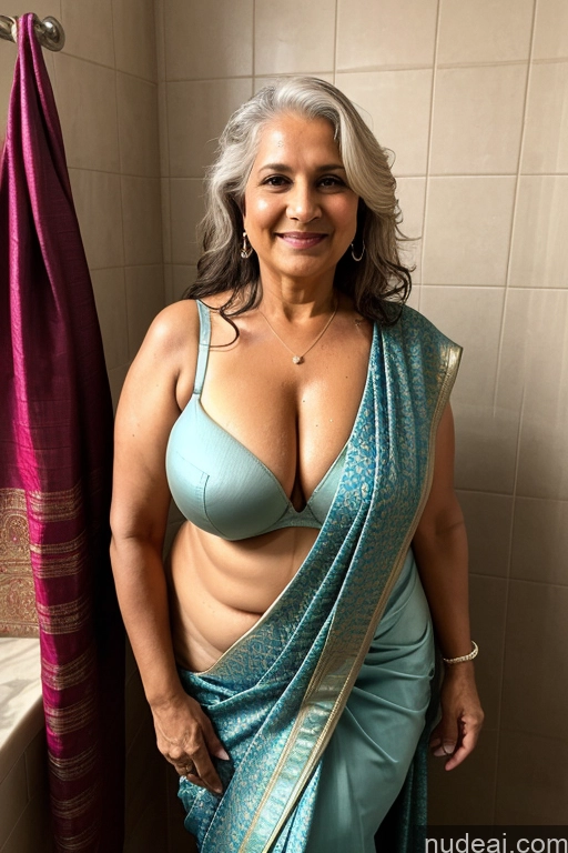 ai nude image of arafed woman in a blue sari standing in a bathroom pics of Milf Busty Big Ass Long Hair Indian Cleavage Medieval 70s Sari Bra Shower