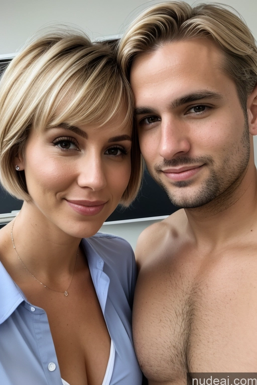 related ai porn images free for Blonde Short Hair Latina 30s Close-up View Teacher Transparent Partially Nude Serious Two Woman + Man