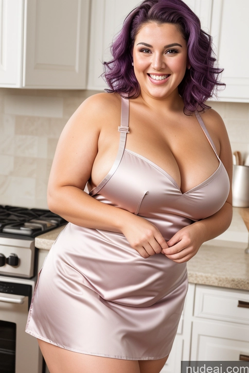 related ai porn images free for 30s Thick Chubby Fat Busty Laughing Apron Satin Nude Close-up View Happy Cleavage Oiled Body Purple Hair Two