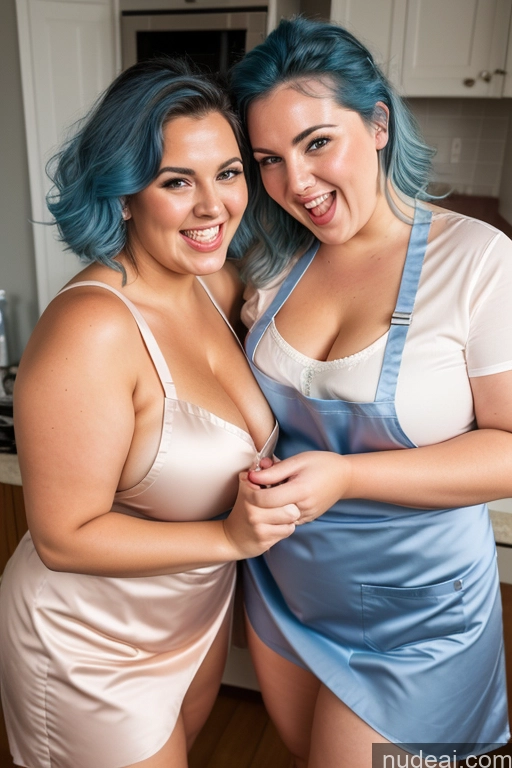 related ai porn images free for 30s Thick Chubby Fat Busty Laughing Apron Satin Nude Close-up View Happy Cleavage Oiled Body Two Blowjob Blue Hair