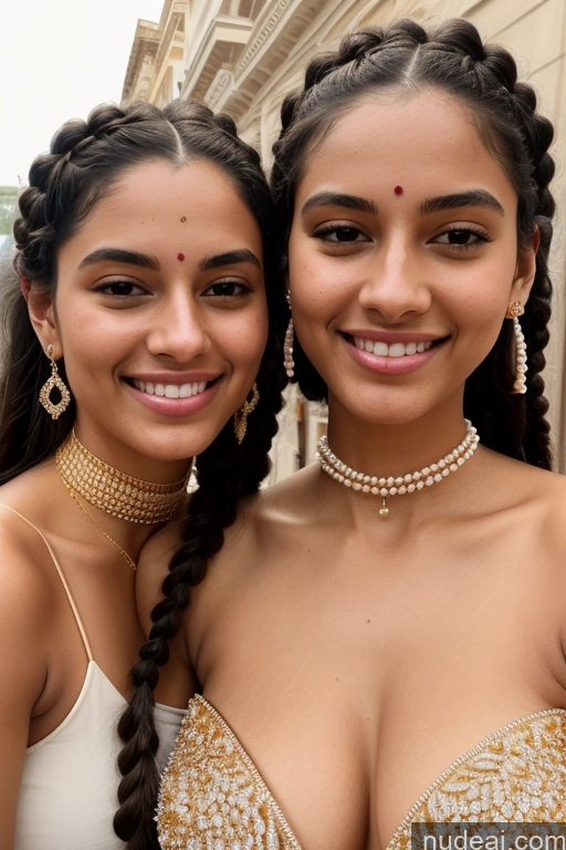 ai nude image of two women in a white and gold dress posing for a picture pics of Black Hair Perfect Boobs Gold Jewelry Jewelry Woman 18 Happy Indian Pearl Jewelry Diamond Jewelry Choker Nude Street Braided Beautiful Tall Two