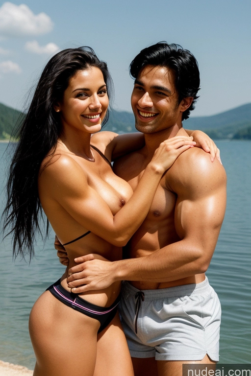 related ai porn images free for Beautiful Muscular Small Ass Skinny Abs Tanned Skin 20s Happy Seductive Black Hair Straight French Film Photo Topless Woman + Man Two Lake Short Shorts Perfect Boobs