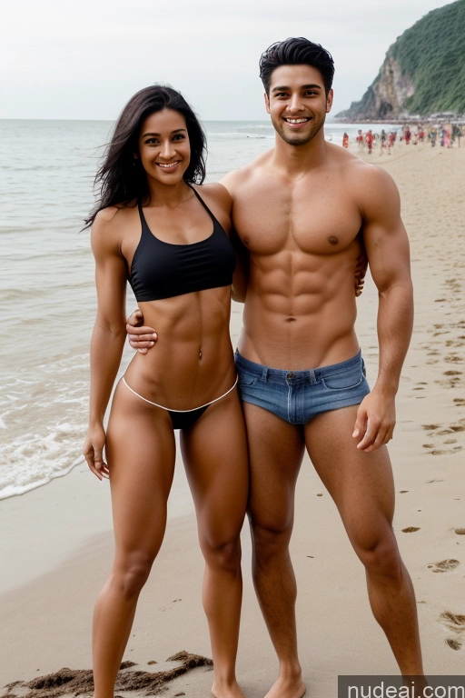 related ai porn images free for Beautiful Muscular Small Ass Skinny Abs 20s Happy Seductive Black Hair Straight Film Photo Woman + Man Two Italian Busty Dark Skin Short Beach T-pose Topless Jeans