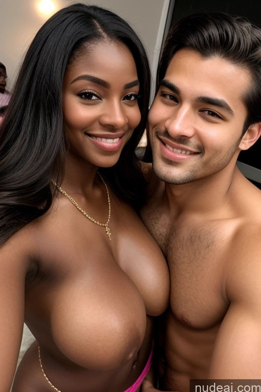 related ai porn images free for Busty 30s Happy Soft + Warm Front View Blowjob Harem Pants Topless Jewelry Dark Lighting Black Woman + Man Several