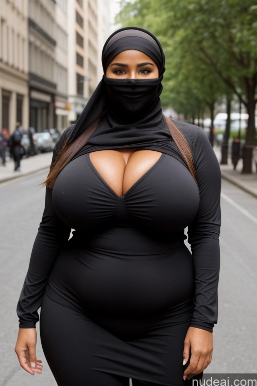 ai nude image of araffe woman in a black dress and a black mask pics of Woman One Busty Perfect Boobs Beautiful Perfect Body Big Hips Brunette Street Fat Ponytail Sexy Face Tanned Skin Niqab Huge Boobs