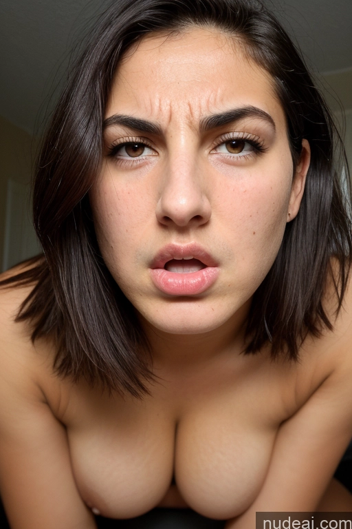 ai nude image of arafed woman with a very big breast posing naked pics of Pubic Hair Angry Close-up View Bending Over Busty Thick Long Legs Tall Perfect Boobs Tanned Skin Black Hair Bobcut Jewish Nude Dominatrix 18 Serious Sexy Face Sad