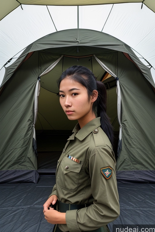 related ai porn images free for Woman One Skinny 18 Asian Film Photo Black Hair Ponytail Military Tent Front View