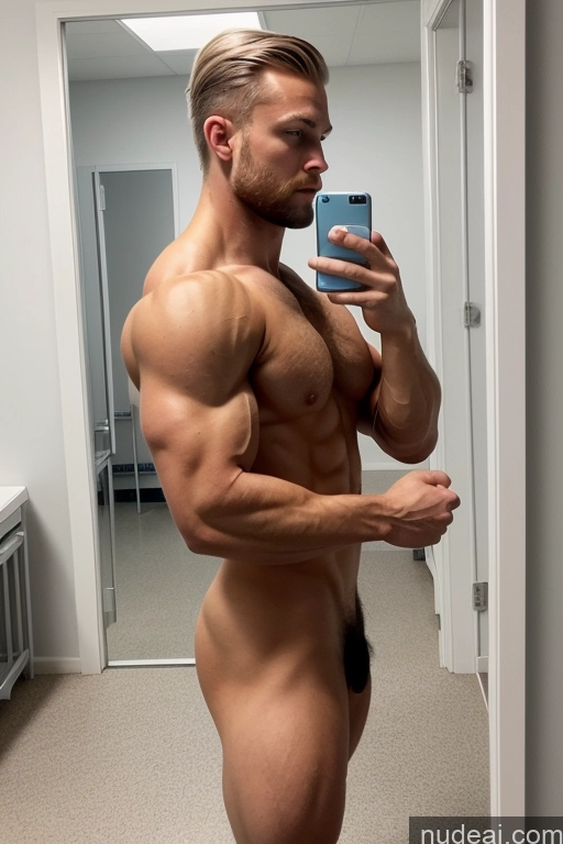 ai nude image of arafed man taking a selfie in a mirror with a cell phone pics of Bodybuilder Hairy Women Pubic Hair Muscular Scandinavian Mirror Selfie Hospital Perfect Boobs Side View