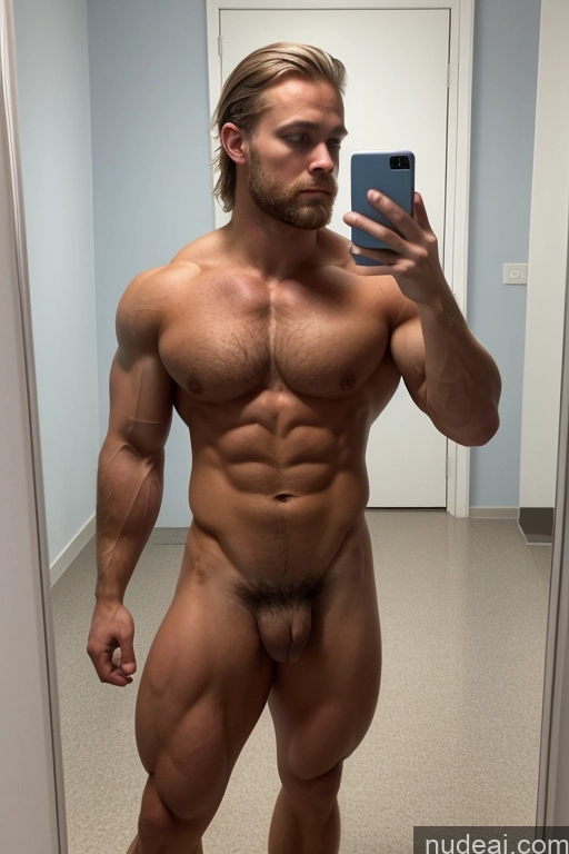 ai nude image of arafed man taking a selfie in a mirror with a cell phone pics of Bodybuilder Hairy Women Pubic Hair Muscular Scandinavian Mirror Selfie Hospital Perfect Boobs Side View