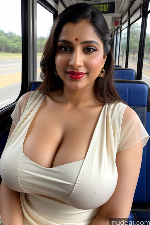 ai nude image of araffe woman in a white dress sitting on a bus pics of Woman One Beautiful Lipstick Fairer Skin Slicked White Sari Simple Salwar Close-up View Huge Boobs Perfect Boobs 40s Bus Cleavage