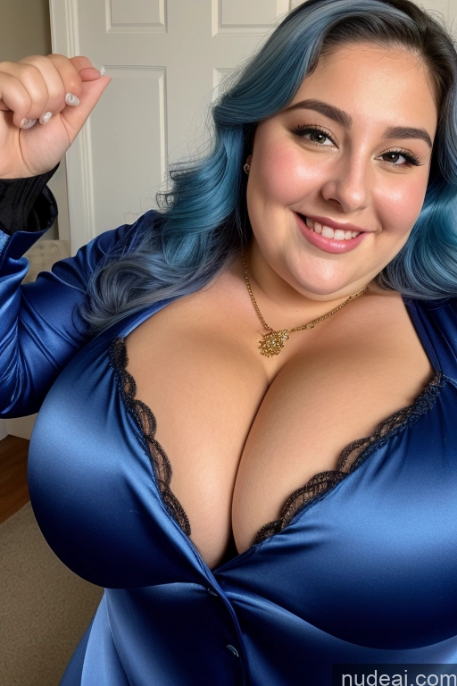 related ai porn images free for Woman Busty Thick Chubby Fat 30s Happy Jewish Onesie Gloves Satin Jewelry Close-up View Beautiful Huge Boobs Blue Hair