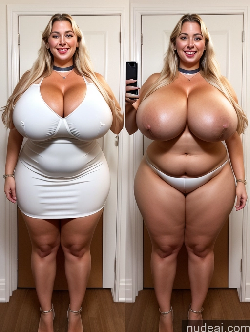 ai nude image of araffe woman in a white dress and a woman in a white dress pics of Model One Busty Huge Boobs Perfect Boobs Beautiful Lipstick Big Ass Thick Chubby Big Hips Long Hair 30s Happy Scandinavian Mirror Selfie Bra Choker Dress Cleavage Pearl Jewelry Onoff