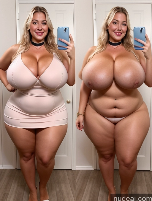 ai nude image of araffe woman in a pink dress and a woman in a pink dress pics of Model One Busty Huge Boobs Perfect Boobs Beautiful Lipstick Big Ass Thick Chubby Big Hips Long Hair 30s Happy Scandinavian Mirror Selfie Bra Choker Dress Cleavage Pearl Jewelry Onoff