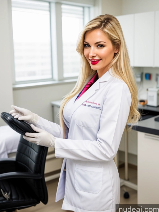 ai nude image of blond woman in white lab coat holding steering wheel in office pics of Woman Busty Beautiful Tall 40s Blonde German Hospital Doctor Perfect Boobs Seductive Lipstick Long Hair Front View Perfect Body Happy Gloves One Massage