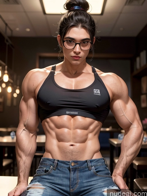 related ai porn images free for Detailed Bodybuilder 40s Perfect Boobs Beautiful Glasses Muscular Skinny Big Hips Big Ass Perfect Body Sexy Face Black Hair Hair Tied Up German Restaurant Dynamic View Sports Bra Jeans Jeans Undone