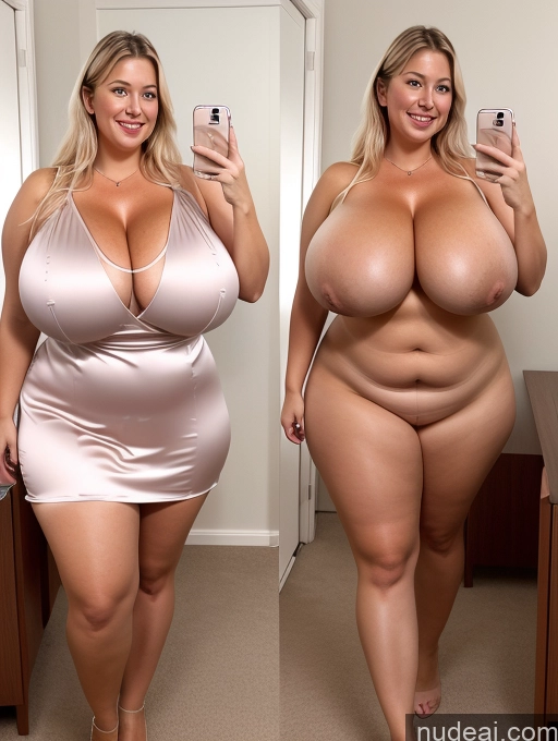 ai nude image of araffe woman in a pink dress taking a selfie in a mirror pics of One Busty Huge Boobs Perfect Boobs Beautiful Thick Chubby Big Hips 30s Happy Laughing Scandinavian Mirror Selfie Bra Dress Cleavage Transparent Pearl Jewelry Onoff Satin