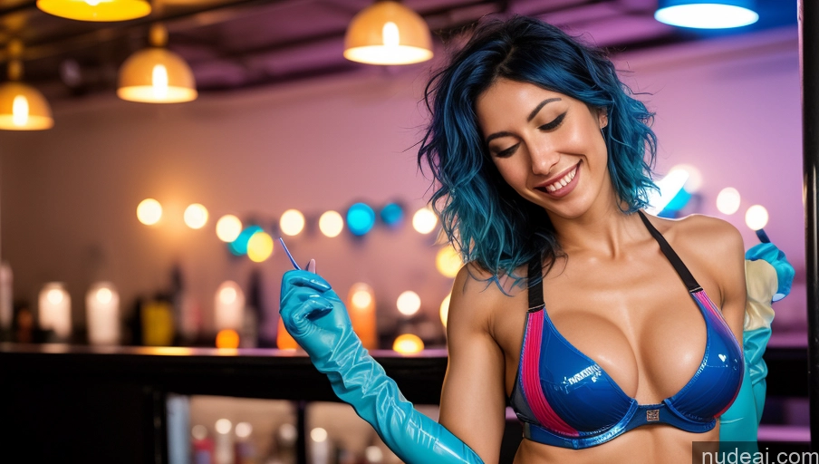 related ai porn images free for Woman Beautiful Muscular Skinny Perfect Body 18 Happy Orgasm Strip Club Front View Bright Lighting Messy Gloves French One Blue Hair Bra Latex