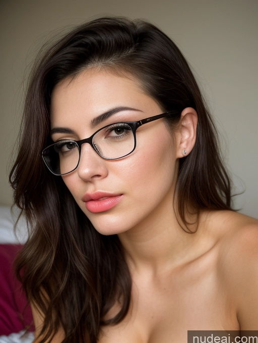 ai nude image of arafed woman with glasses and a pink bra top on a bed pics of Busty Perfect Boobs Glasses Beautiful Perfect Body Fairer Skin 18 Brunette Messy Latina Film Photo Bedroom Close-up View Nude Woman One Sexy Face Pouting Lips Seductive Cumshot