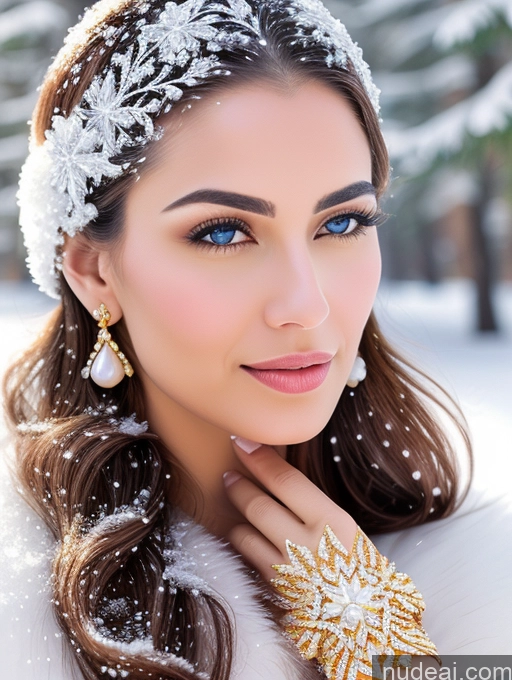 ai nude image of araffe woman wearing a white fur coat and a snowflake pics of Elemental Series - Ice Diamond Jewelry Gold Jewelry Pearl Jewelry Snow