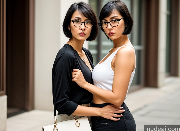 related ai porn images free for Woman Two Beautiful Glasses 30s Angry Black Hair Short Hair Indonesian Casual Cleavage