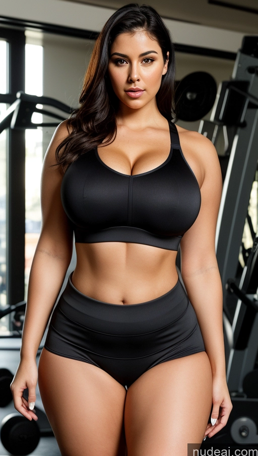 ai nude image of arafed woman in a black sports bra top and black shorts pics of Woman Busty Beautiful Big Ass Thick Big Hips Perfect Body 20s Serious Black Hair Gym Sports Bra