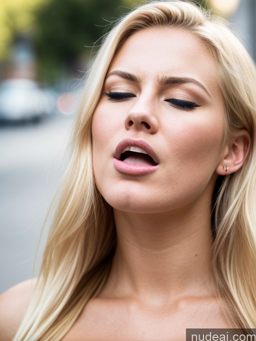 ai nude image of blond woman with open mouth looking at cell phone on street pics of Model Busty 18 Sexy Face Blonde Scandinavian Dress Cleavage Bright Lighting Street Angry Shocked Laughing Orgasm Ahegao