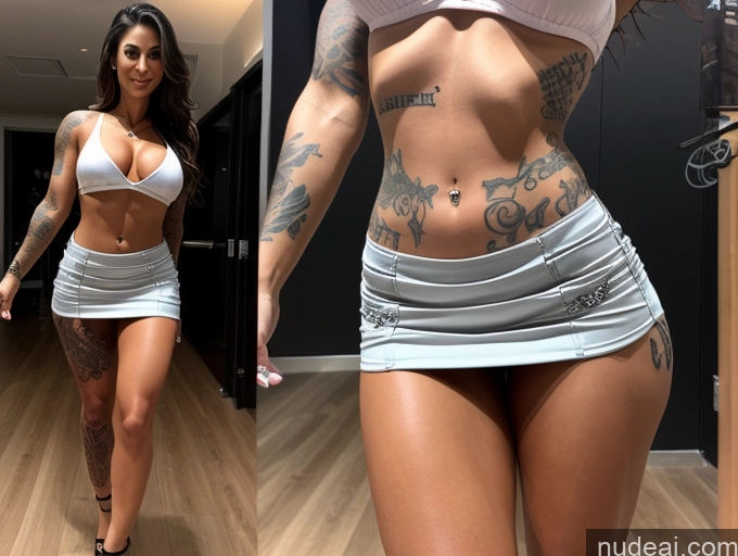 ai nude image of there is a woman with tattoos on her body and a white skirt pics of Slicked Tattoos Perfect Boobs Big Ass Abs Perfect Body Tanned Skin Mini Skirt Latina Sexy Face