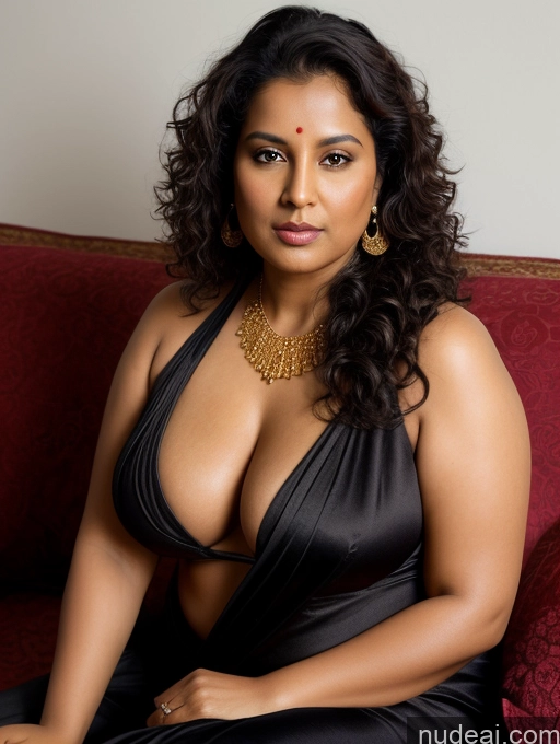 ai nude image of araffe woman in a black dress sitting on a red couch pics of Seductive Serious Black Hair Indian Curly Hair Woman One Dark Fantasy Couch Front View Bending Over Sari Gold Jewelry Jewelry Cleavage Partially Nude 70s Chubby Big Hips Perfect Boobs Dark Skin