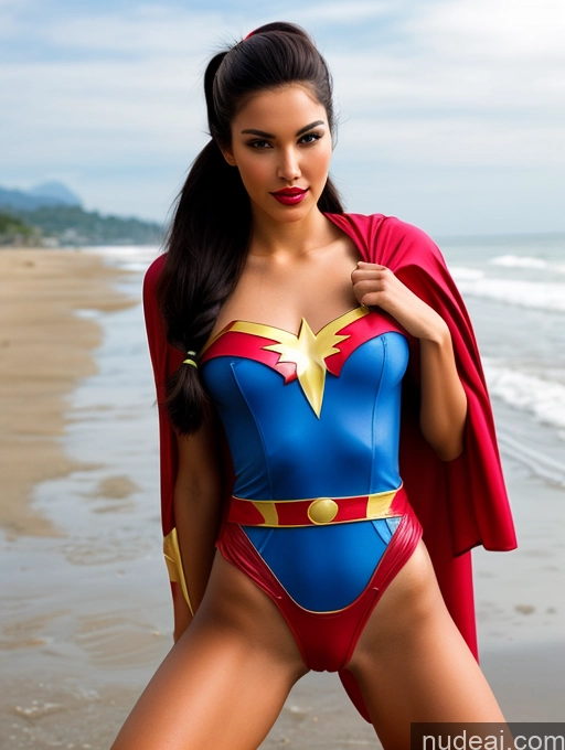 related ai porn images free for Miss Universe Model One Beautiful Lipstick Long Legs Perfect Body 18 Sexy Face Pigtails Beach Straddling Persian Close-up View Superhero