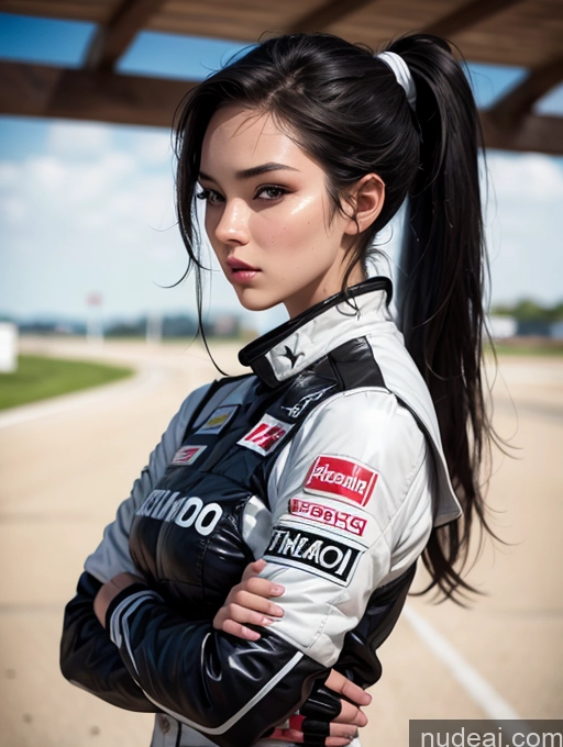 related ai porn images free for Model One Perfect Boobs Perfect Body 20s Sexy Face Serious Seductive Spanish Skin Detail (beta) Front View Detailed Ponytail Suit Black Hair Race Driver