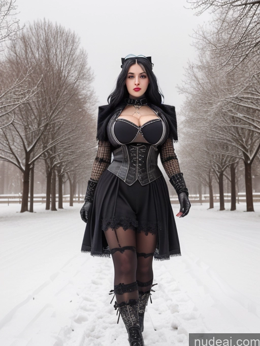 ai nude image of araffe dressed in a black corset and black stockings walking in the snow pics of Woman Busty Huge Boobs Glasses Muscular Big Ass Abs Big Hips 20s Seductive Sexy Face Ginger Goth Vampire Victorian Better Leggins - Goth Mesh Leather Jacket Roman Gloves Greek Ukraine Snow Several