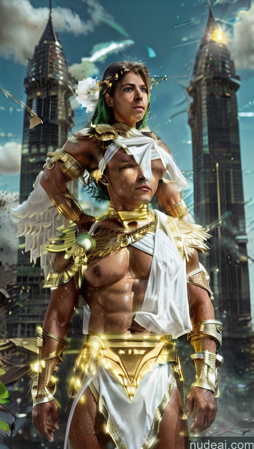 related ai porn images free for Woman Menstoga, White Robes, In White And Gold Costumem, Gold Headpiece, Gold Belt, Gold Chain Science Fiction Style Battlefield Busty Muscular Abs Green Hair Long Hair White Dynamic View Heat Vision Neon Lights Clothes: Green Has Wings Powering Up