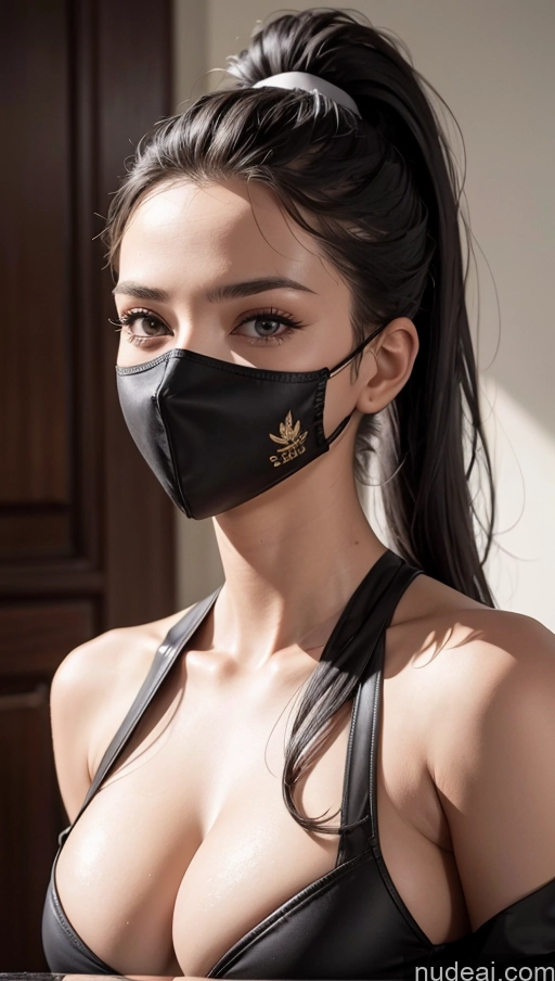 related ai porn images free for Model One Perfect Boobs Beautiful Perfect Body 20s Sexy Face Seductive Serious Black Hair Ponytail Spanish Face Mask Detailed Military