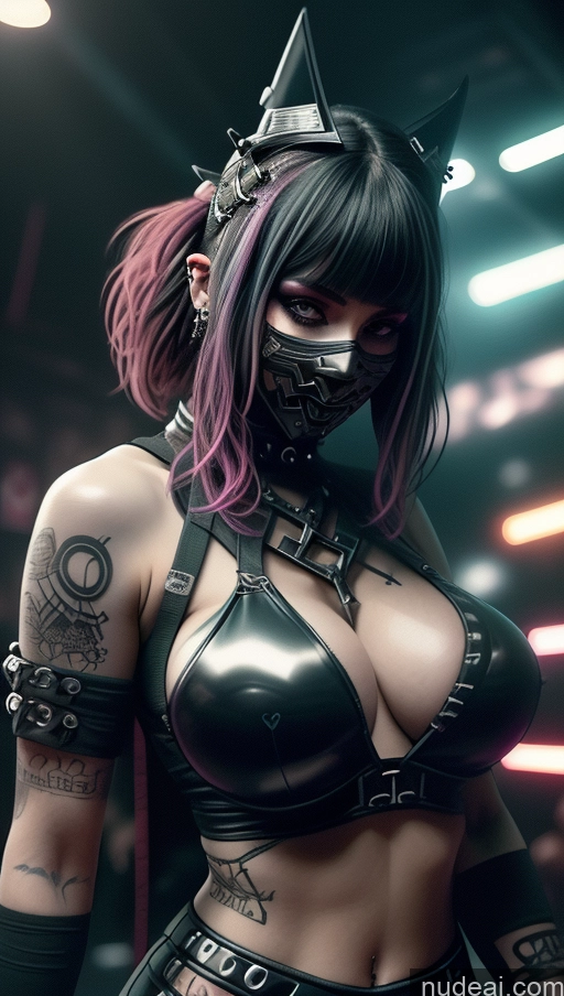 ai nude image of a close up of a woman in a black outfit with a mask on pics of Turkish Ginger Gothic Punk Girl Athlete Close-up View Club Perfect Boobs Futuristic Busty