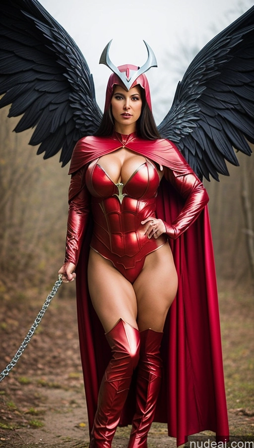 ai nude image of arafed woman dressed in red and black with wings and a sword pics of Angel Fantasy Armor Busty Abs Muscular Superhero Superheroine