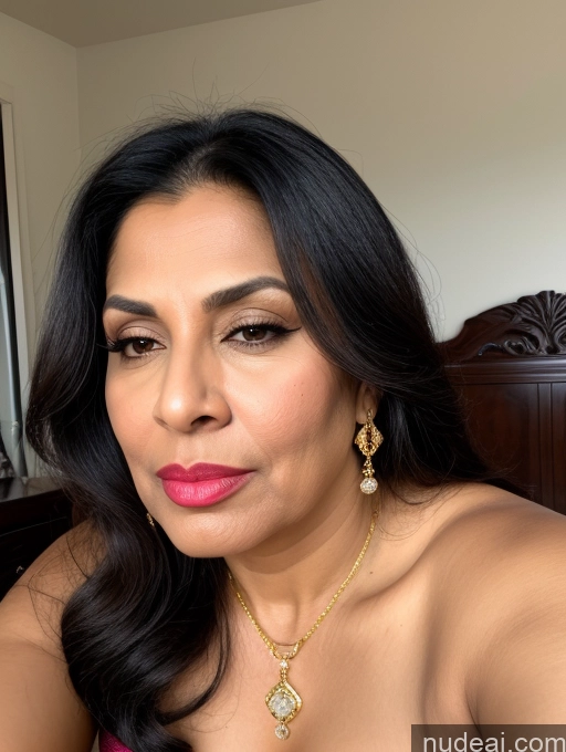 ai nude image of there is a woman with a pink dress and gold jewelry pics of Milf Busty Beautiful Lipstick Big Ass Fairer Skin 50s Orgasm Pouting Lips Black Hair Long Hair Indian Bedroom Plank Bra Sari Jewelry Gold Jewelry Bright Lighting Detailed