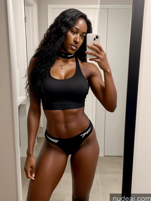 related ai porn images free for Athlete One Busty Muscular Long Legs Perfect Body Dark Skin 20s Serious Black Hair Long Hair African Mirror Selfie Bathroom Front View Working Out Nude Choker High Socks