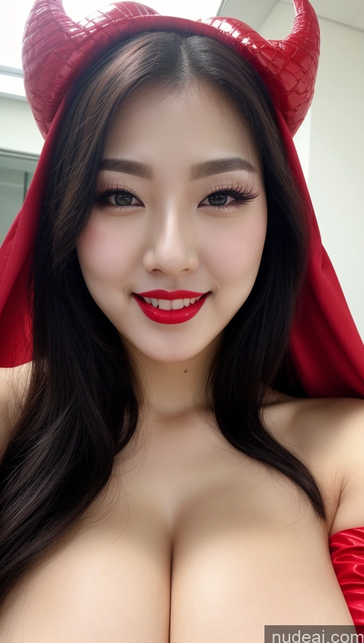 related ai porn images free for Woman Huge Boobs Beautiful Lipstick Fairer Skin 30s Happy Seductive Black Hair Slicked Korean Devil Close-up View Bright Lighting Two