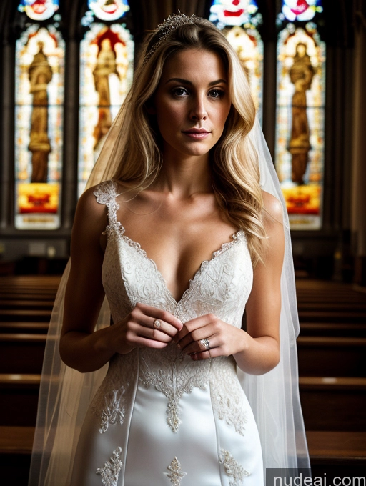 related ai porn images free for Woman One Beautiful Skinny Small Tits 20s Serious Long Hair White Soft + Warm Church Front View Wedding Dark Lighting Detailed Blonde Cleavage