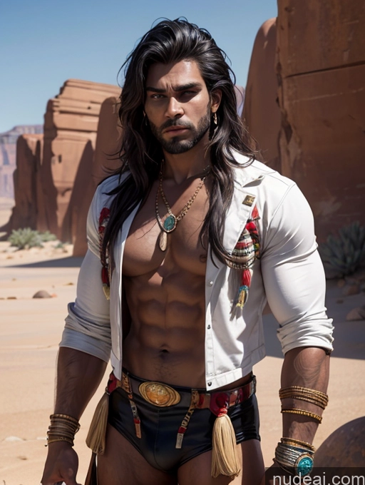 related ai porn images free for Western Superhero Leather Cosplay Desert Native American Long Hair Black Hair Sexy Face 20s Dark Skin Tanned Skin Perfect Body Muscular Jewelry Tribal Traditional Athlete