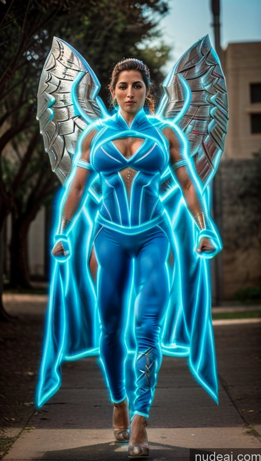 related ai porn images free for Israel Jewish Superhero Perfect Boobs Neon Lights Clothes: Blue Bodybuilder Powering Up Has Wings