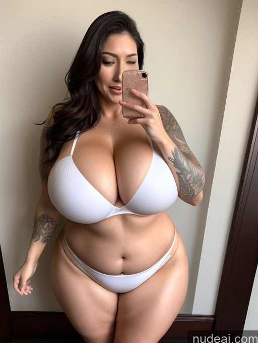 ai nude image of araffe woman in white bikini taking a selfie in mirror pics of Busty Huge Boobs Perfect Boobs Beautiful Tattoos Big Ass Big Hips Chubby Thick Long Legs Oiled Body Tall Perfect Body Fairer Skin Lingerie Model Underwear Abs 40s Bikini Kimono Orgasm