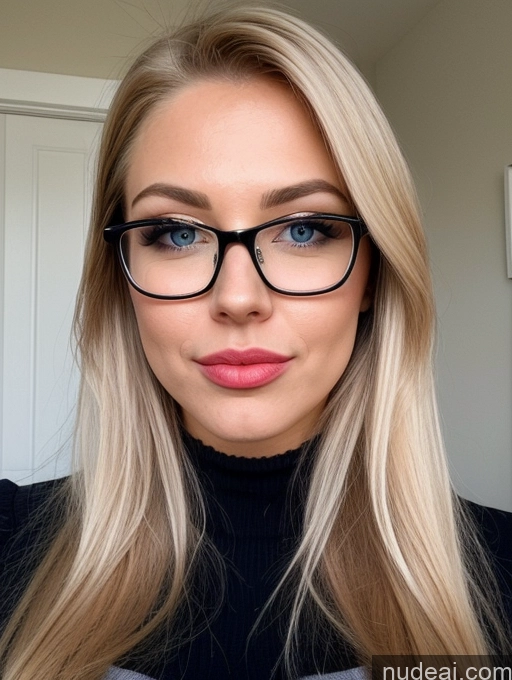 ai nude image of blond woman with glasses and a black turtleneck sweater pics of Model Perfect Boobs Beautiful Glasses Lipstick Perfect Body 30s Happy Serious Pouting Lips Sexy Face Ahegao Scandinavian Secretary