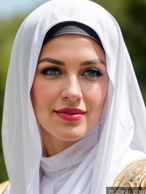 ai nude image of araffe woman in a white head scarf and gold dress pics of Perfect Boobs Beautiful Lipstick Perfect Body 30s Sexy Face Pouting Lips Happy Serious Scandinavian Niqab Nun