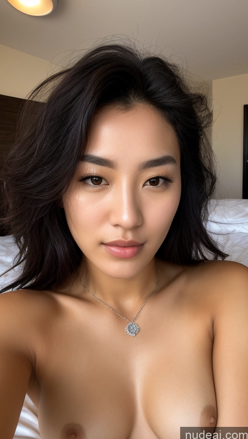 ai nude image of arafed asian woman with a very big breast posing naked on a bed pics of 18 Serious Spreading Legs Nude Bright Lighting Beautiful Perfect Body Woman Two Diamond Jewelry Black Hair Messy Sexy Face Detailed Korean Close-up View Dark Fantasy