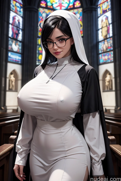 related ai porn images free for Woman Several Huge Boobs Glasses Tattoos Big Ass 20s Happy Black Hair Hair Tied Up White 3d Church Nun Transparent Detailed