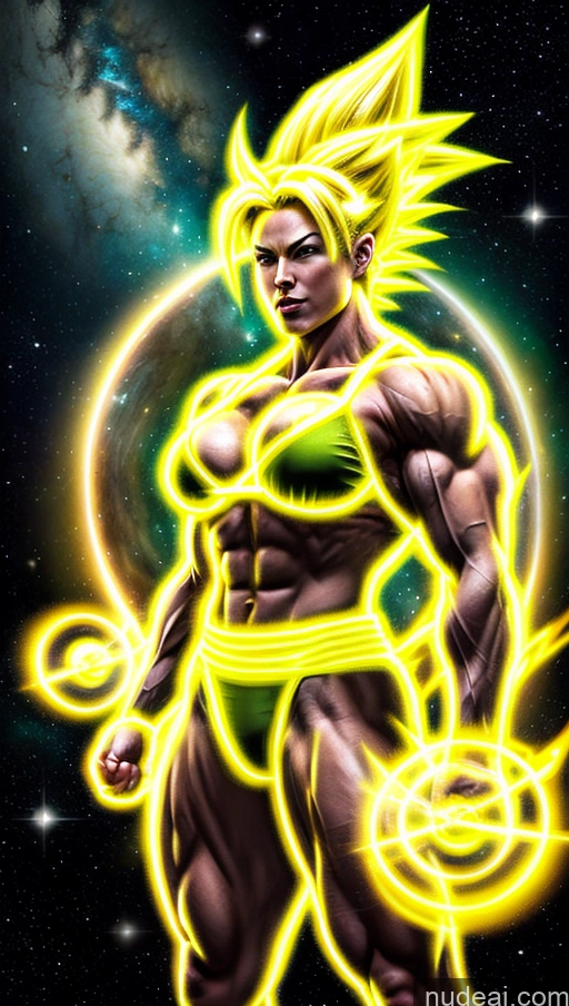 ai nude image of a cartoon image of a man with a glowing yellow outfit pics of Super Saiyan Japanese Busty Small Tits Bodybuilder Powering Up Space Neon Lights Clothes: Yellow