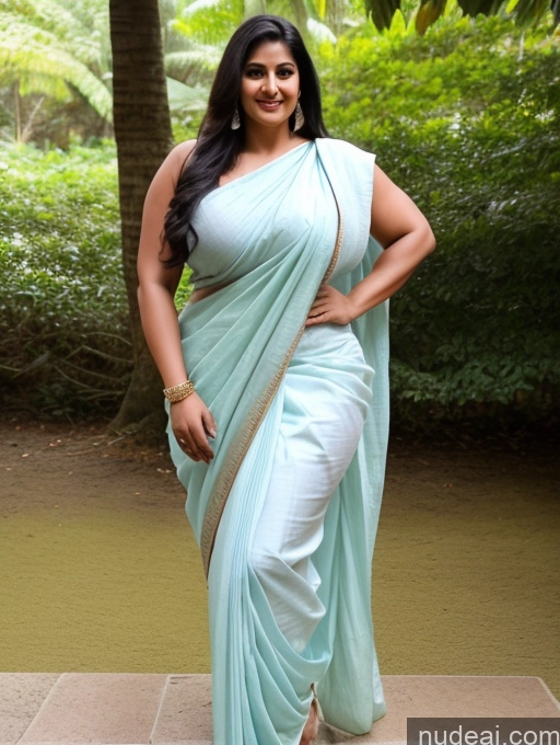 ai nude image of anusha in a blue sari posing for the camera pics of Huge Boobs Big Ass Muscular Abs Thick Chubby Big Hips Long Hair Fairer Skin Black Hair Sari Salwar